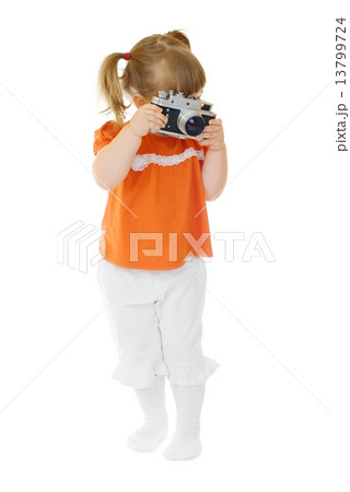 Little funny girl with photo camera 13799724