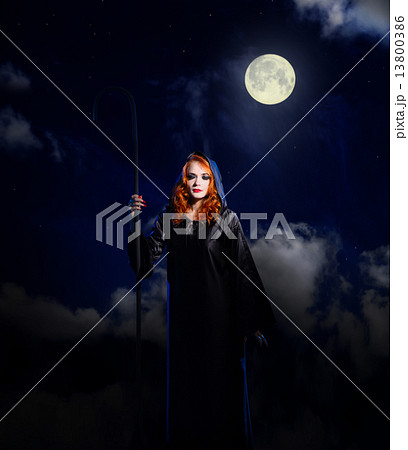 Witch on night sky background Witch on night sky background 13800386