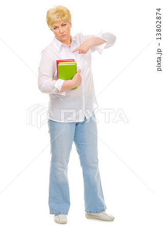 Angry senior teacher with books 13802874