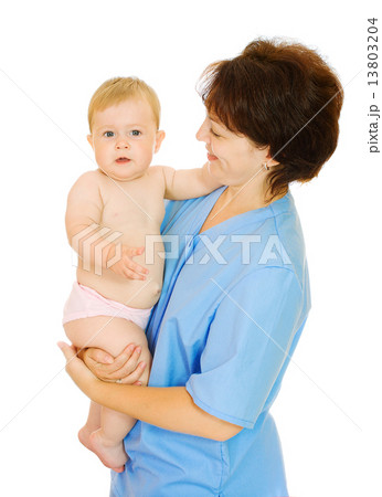 Doctor and small smiling baby isolated 13803204