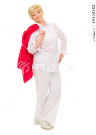 Happy senior woman isolated on white Happy senior woman isolated on white 13803382