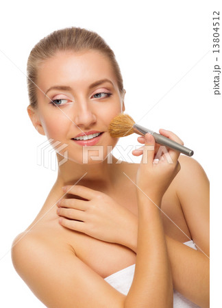Young healthy girl with makeup brush 13804512