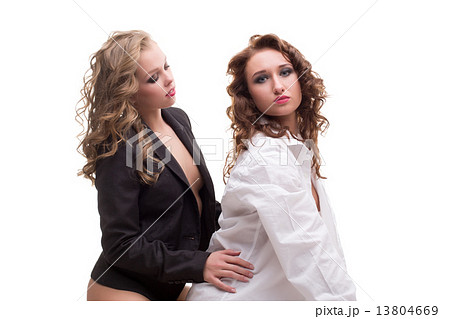 Image of charming bisexual women posing in studio 13804669