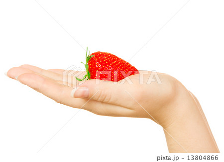 Woman palm with strawberry isolated 13804866