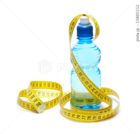 Blue bottle of water with centimeter tape 13805212