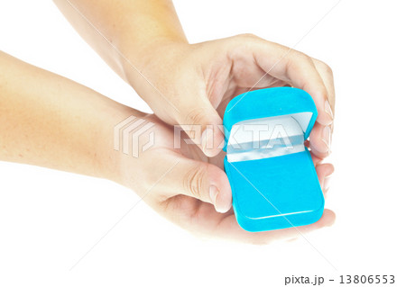 Hand, Open gift over white background 13806553