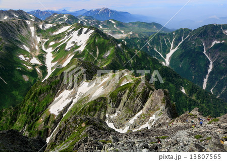 剱岳山頂から望む別山尾根と室堂・薬師岳方面の展望 13807565