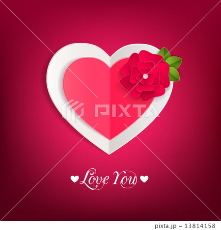 Valentines day typographical background with paper hearts and flower . 13814158