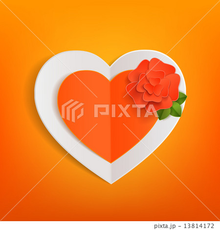 Valentines day typographical background with paper hearts and flower . 13814172
