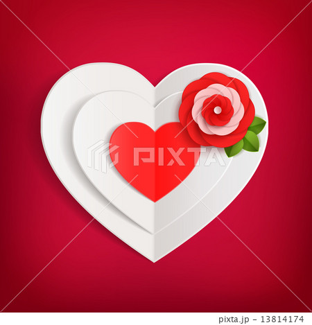 Valentines day background with paper hearts and flower . 13814174
