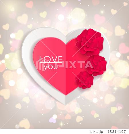 Valentines day background with paper hearts and flowers. 13814197