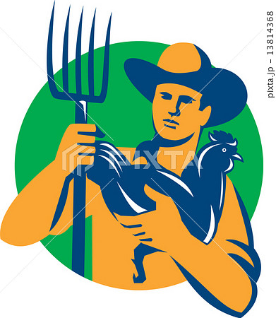 Organic Farmer Pitchfork Chicken Retro 13814368