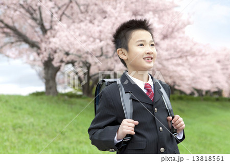 桜と笑顔の男の子 13818561