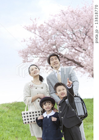 空を見上げている4人家族 13818770