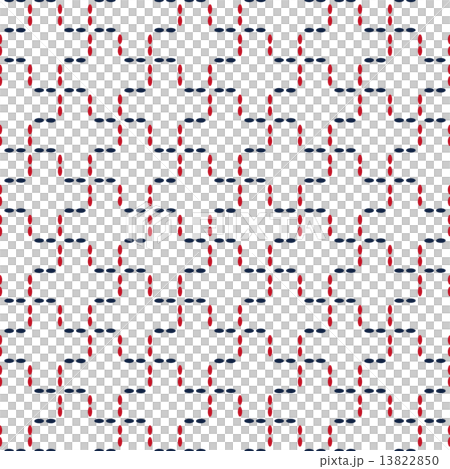 刺し子風背景 パターン 十字つなぎ 赤 紺 Bg透過 のイラスト素材