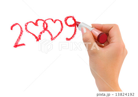 Hand with lipstick drawing hearts 13824192