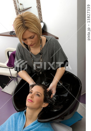 washing hair washing hair 13827339
