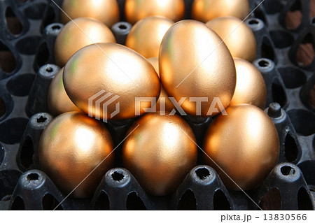 Golden eggs on black package 13830566