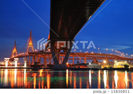 Bhumibol Suspension Bridge at twilight sky 13830851