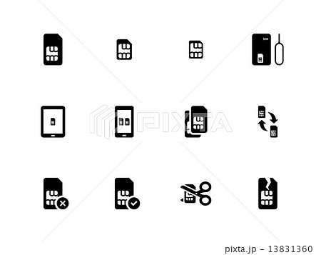 Mobile Phone Sim Icons On White Background のイラスト素材