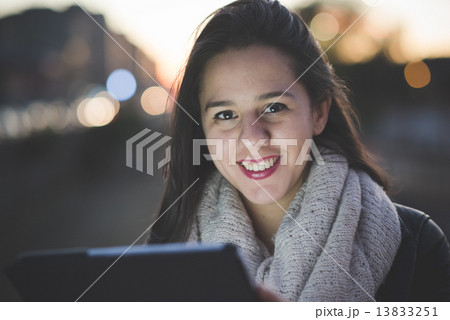 young beautiful long hair woman in town 13833251