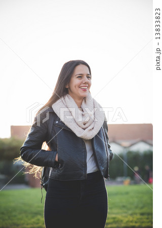 young beautiful long hair woman in town 13833823