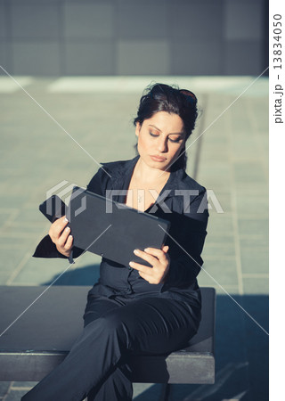 beautiful long black hair elegant business woman 13834050