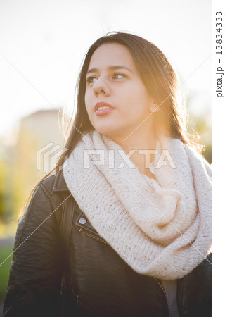 young beautiful long hair woman in town 13834333