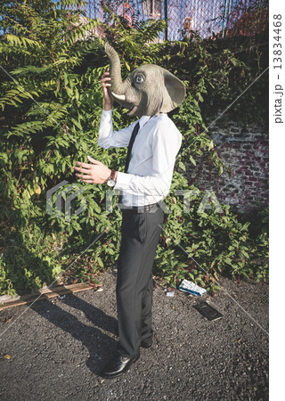 elephant mask young handsome elegant blonde model man 13834468