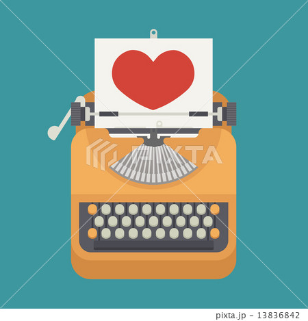 Vintage typewriter and red heart on paper sheet 13836842