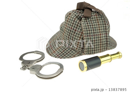 Deerstalker Hat, Real Handcuffs and Retro Spyglass 13837895
