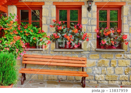 Stone Facade With Three Windows Stone Facade With Three Windows 13837959