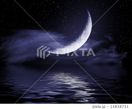 Half of moon reflected in water Half of moon reflected in water 13838731