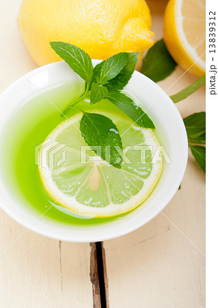 mint infusion tea tisane with lemon 13839312