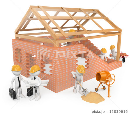 3D white people. Construction workers building a house 3D white people. Construction workers building a house 13839616