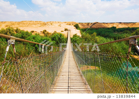suspension bridge over the river 13839844