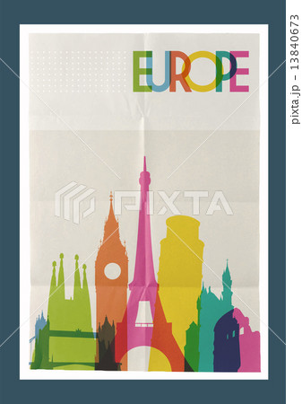 Travel Europe landmarks skyline vintage poster Travel Europe landmarks skyline vintage poster 13840673