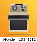 Retro instant camera with blank photo frame. 13843232