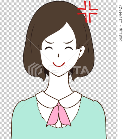 女性　笑顔で怒る 13844427