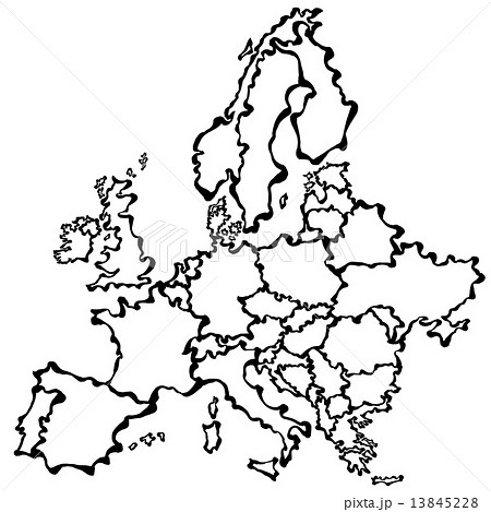 ヨーロッパ　地図　毛筆イラスト