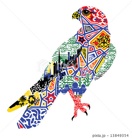 falcon of patterns and miniatures symbolizing the UAE on a white background 13849354