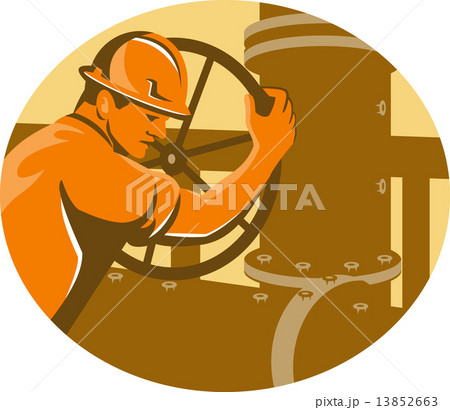 gas and oil worker closing pipeline pipe valve 13852663