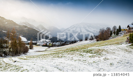 landscape of highland meadows covered in snow at Austrian Alps landscape of highland meadows covered in snow at Austrian Alps 13854045
