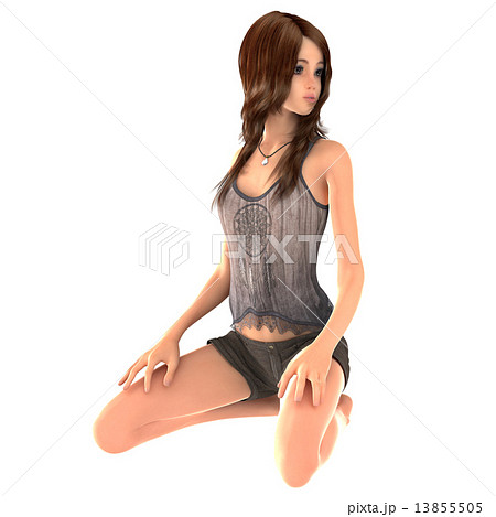 床に座ったモデル体型の女性のイラスト素材