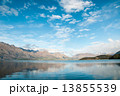 Lake with blue sky and white cloud and reflection on water, new zealand 13855539