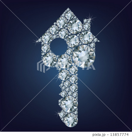 House key made up a lot of diamonds on the black background  13857774
