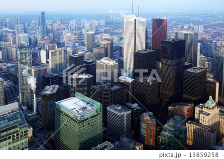 Aerial view of the Toronto city center at dusk Aerial view of the Toronto city center at dusk 13859258