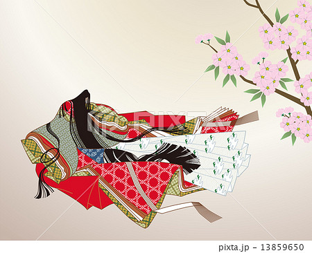 小野小町と桜のイラスト素材