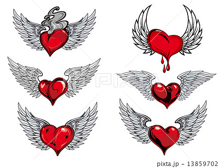 Winged Heart Icons And Tattoosのイラスト素材 13859702 Pixta