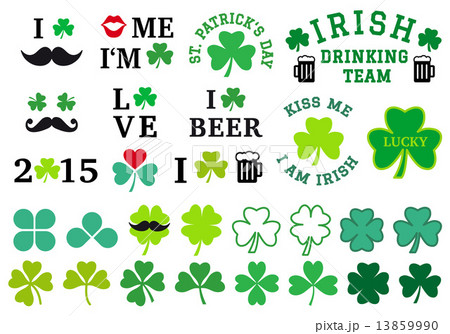 St Patrick's day, clovers, set of vector graphic design elements 13859990